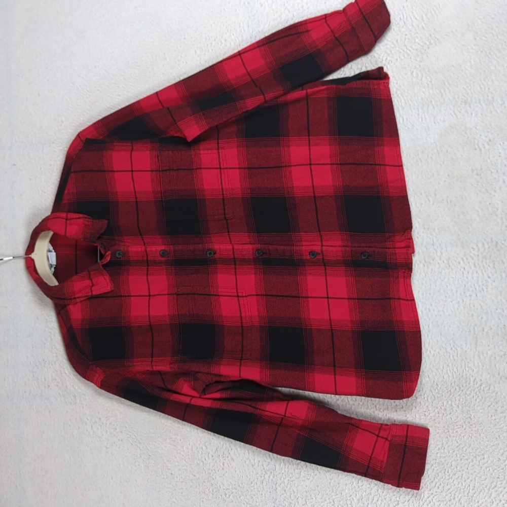 Old Navy Women's‎ Red & Black Plaid Boyfriend Button Down Shirt Size S